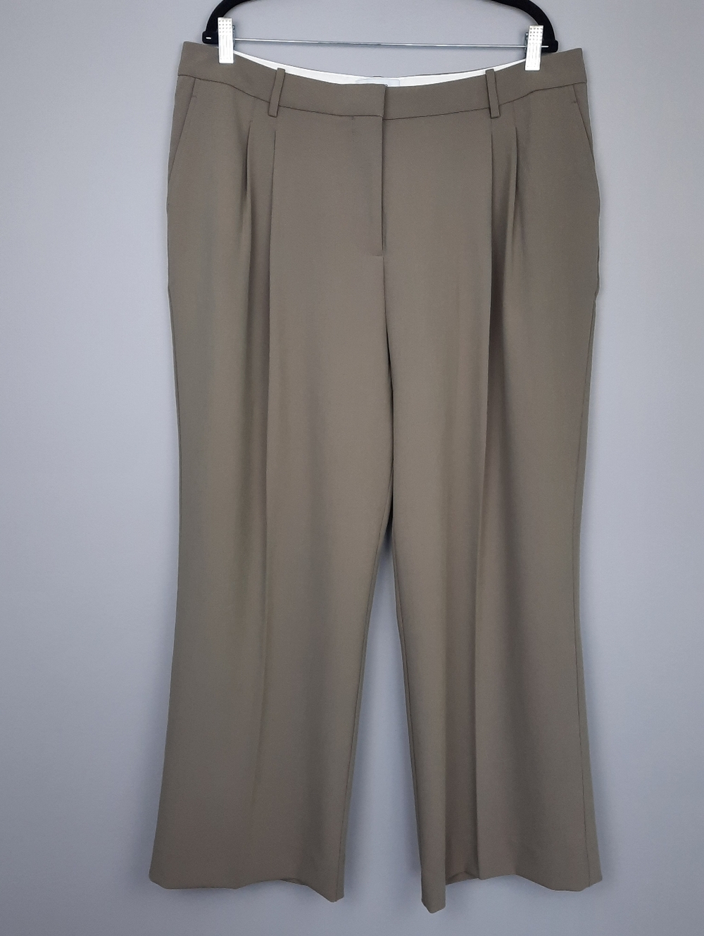 Reiss Madelyn Khaki High Rise Wide Leg Trousers size 14